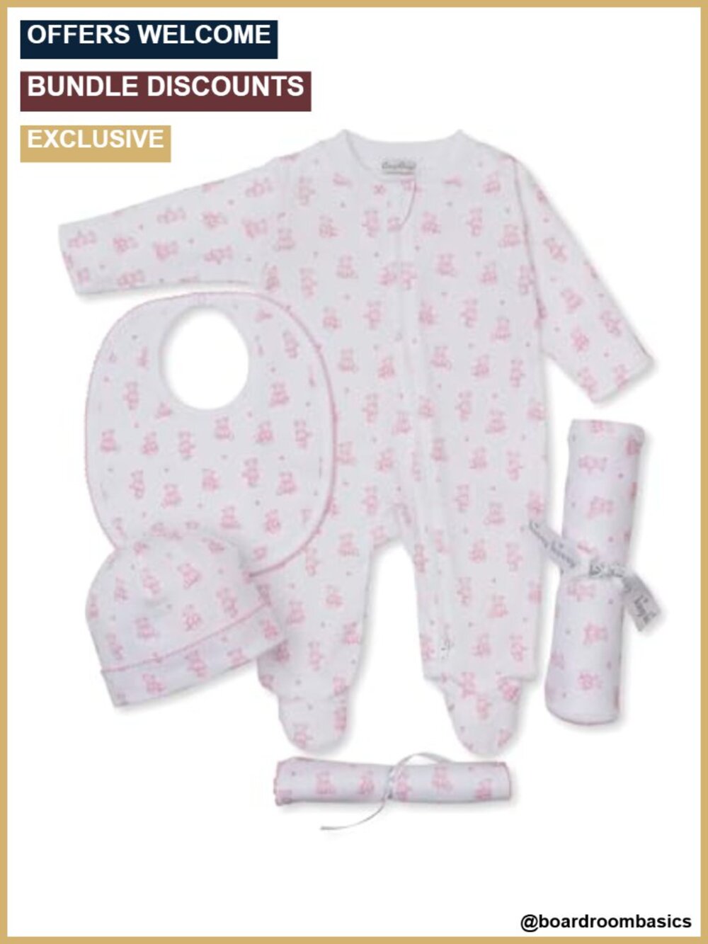 Pima Cotton 5-Piece Baby Gift Set Footie Hat Bib Burp Blanket